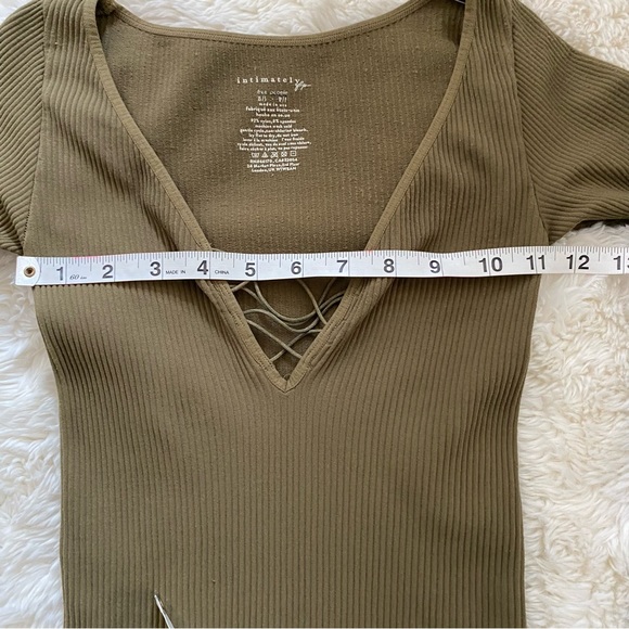 Free People Intimately Ribbed V-neck Long Sleeve Green/Sage Top Size XS/S - Picture 6 of 16